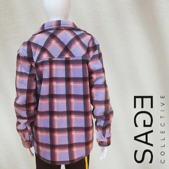 Sage Collective | Women's Long Sleeve Plaid Sherpa Lined Fleece Shacket | NWT - Picture 2 of 5